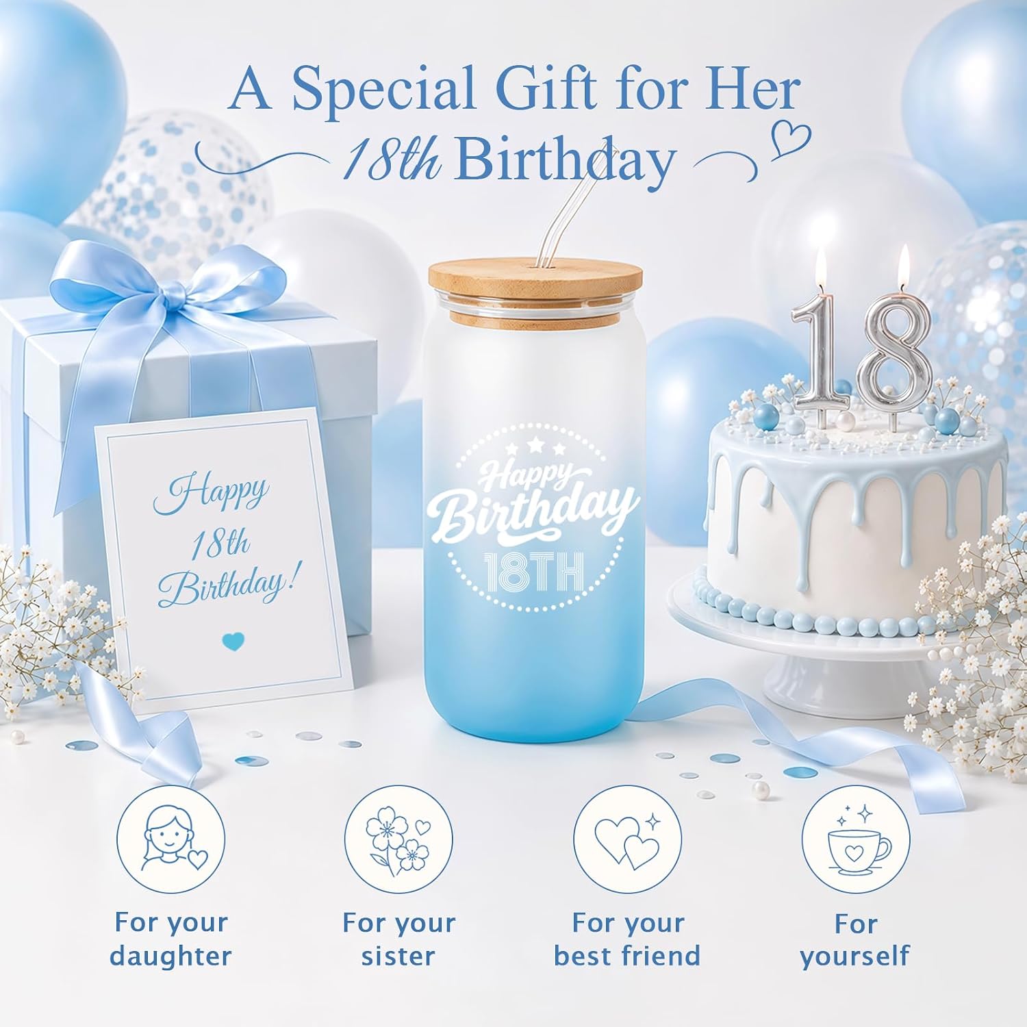 18th Birthday Gifts for Girls, Happy 18th Birthday Glass Cup