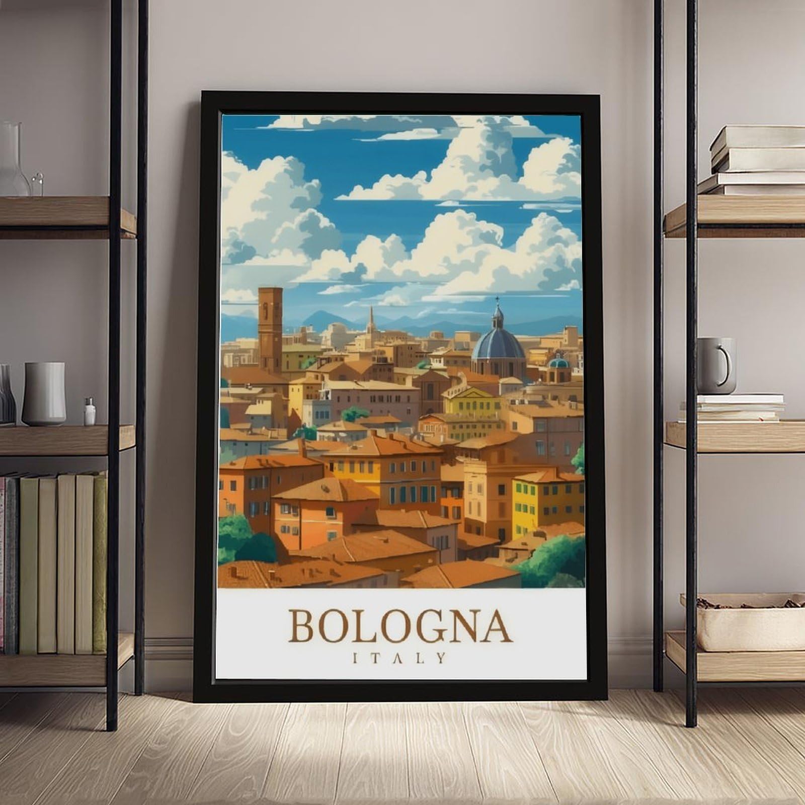 Poster su tela a tema viaggi Bologna, Italia (1), decorazione per camera da letto, ufficio, stanza, regalo, 40,6 cm di lunghezza x 61 cm di larghezza