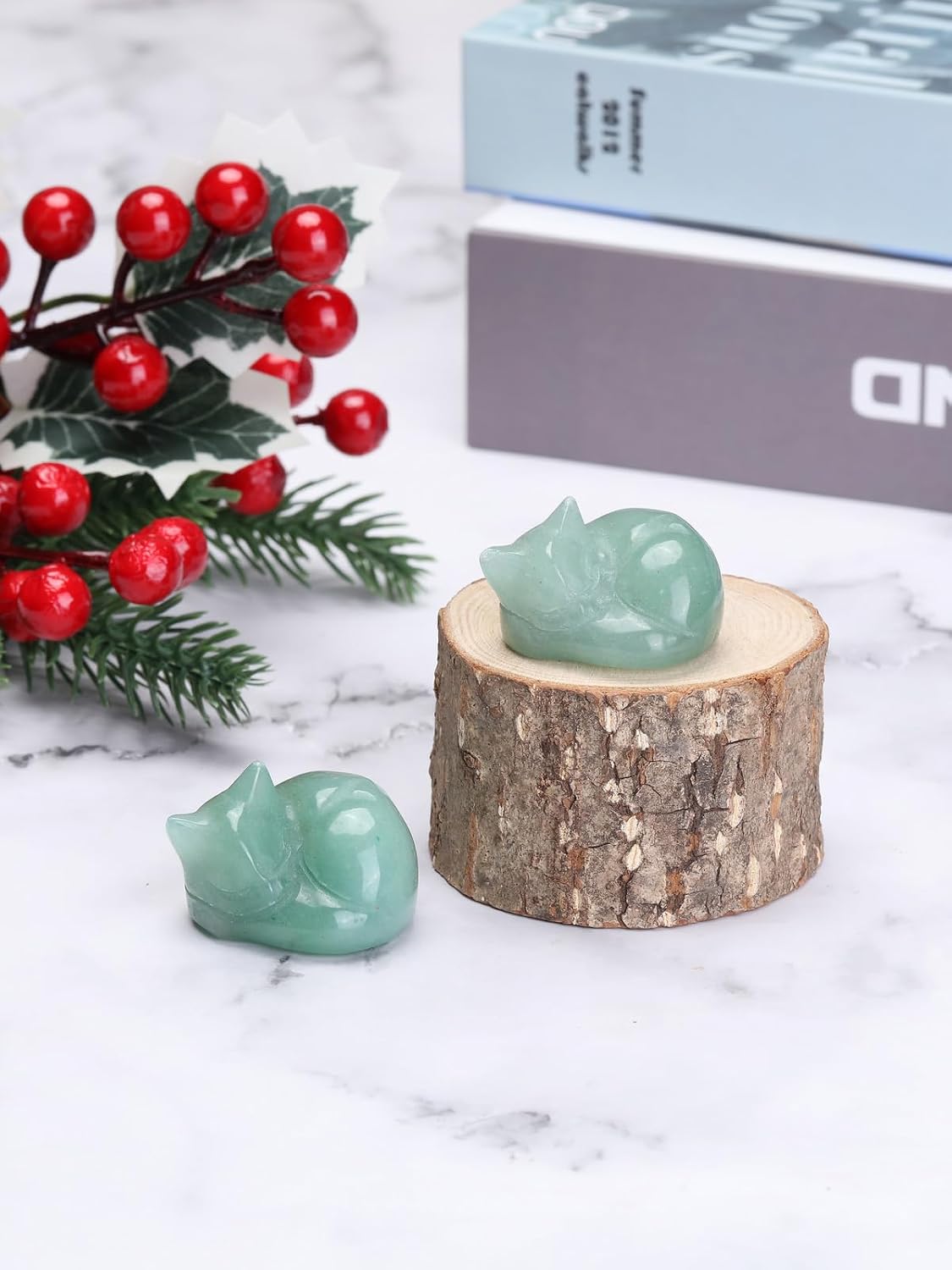 MANIFO Healing Crystal Sleeping Cat Figurine Green Aventurine Crystals Gemstone Cats Ornaments for Home Office Cat Statue Gifts image 2