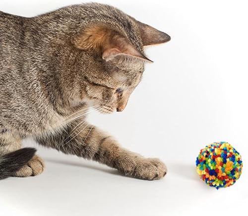 Miniatura 3 de Andiker 6 piezas de juguetes de bolas de gato de colores surtidos, hilo de lana, bolas de pompón para gatos, juguetes interactivos para perseguir