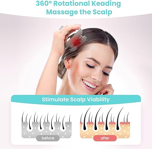 Miniatura 2 de Masajeador eléctrico portátil para cuero cabelludo, recargable IPX7, impermeable, con 100 nodos de amasamiento, 3 modos de velocidad, 2 estilos de