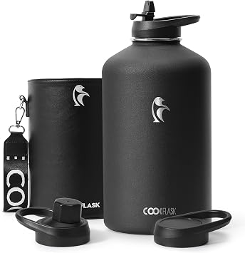 Coolflask 3.6L Insulated Stainless Steel Water Bottle PU Case Straw Lid