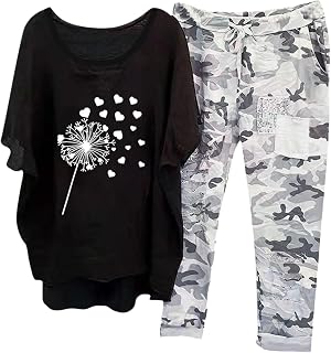 Traje deportivo de verano para mujer, camiseta de manga corta y pantalones largos, traje de pantalón, informal, holgado, cuello redondo, manga corta, cómodo, transpirable, conjunto deportivo