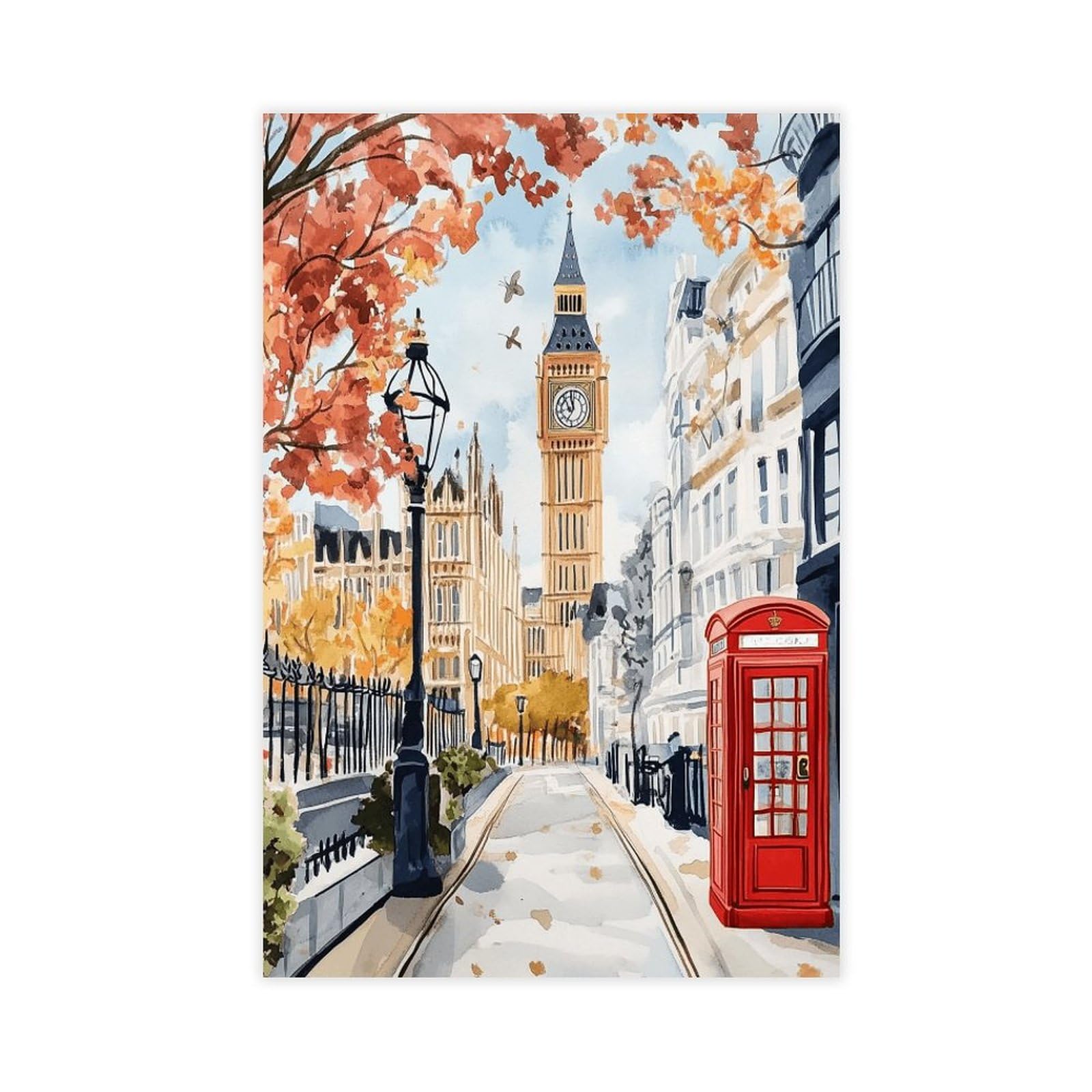 UTGN London Art Print, England Watercolor Painting Canvas Poster Wall Art Print Picture Paintings 12x18inch(30x45cm)