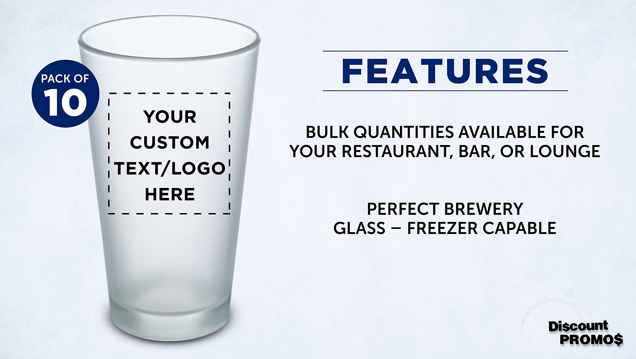 DISCOUNT PROMOS 10 Frosted Pint Glasses Set, 16 oz. - Customizable Text, Logo - Barware, Mixing Glass, Durable - Frosted