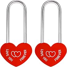 2PCS Red Love Lock Heart Padlock 3.5" 50mm Love-You-Forever No Key | Engraveable Metal Couple Unity Love Lock for Bridge Decor,Wedding,Anniversary,Valentines Day GiftKeyless