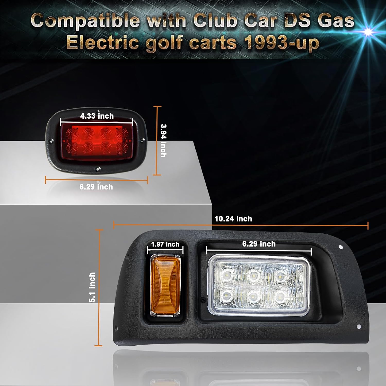 Golf Cart Light Kit For Club Car DS,12V Street Legal Golf Cart Headlights Taillights Kit for Club Car DS Led Light 1993-up Gas and Electric with Installation Instruction