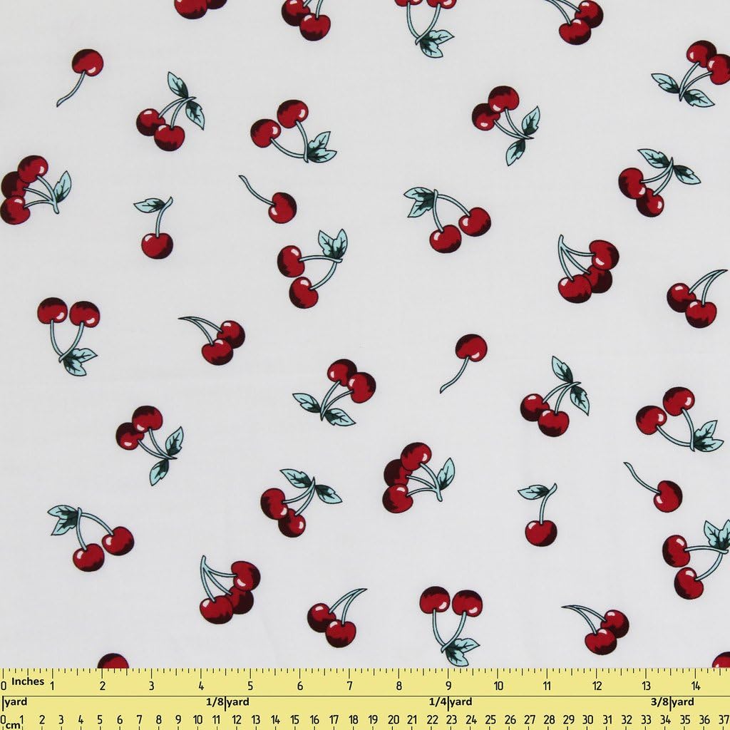 Cherry Fruit Print White Sewing Cloth Fabric