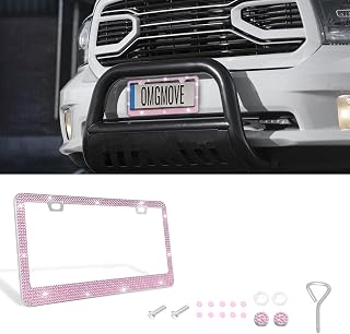 Bling License Plate Frames for Women, License Plate Cover, Premium Stainless Steel Rhinestone License Plate Holder, Sparkly Rhinestone Diamond Car Accessories with Glitter Crystal Caps