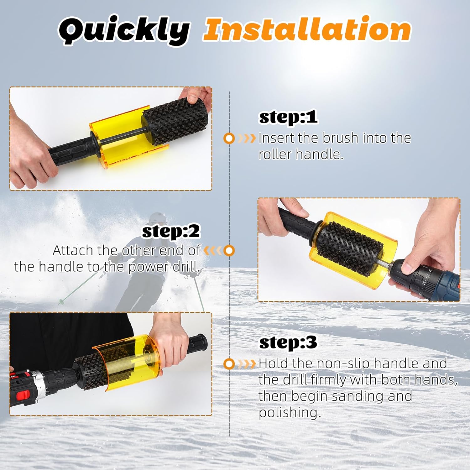 Soulchen Ski Wax Brushes Kit with Quick Change Axle, 100mm Brush Ski Wax Kit Includes and 4 Brushes: Nylon, Horsehair, Brass, Cork with Storage Bag for Snowboard Waxing - Image 3