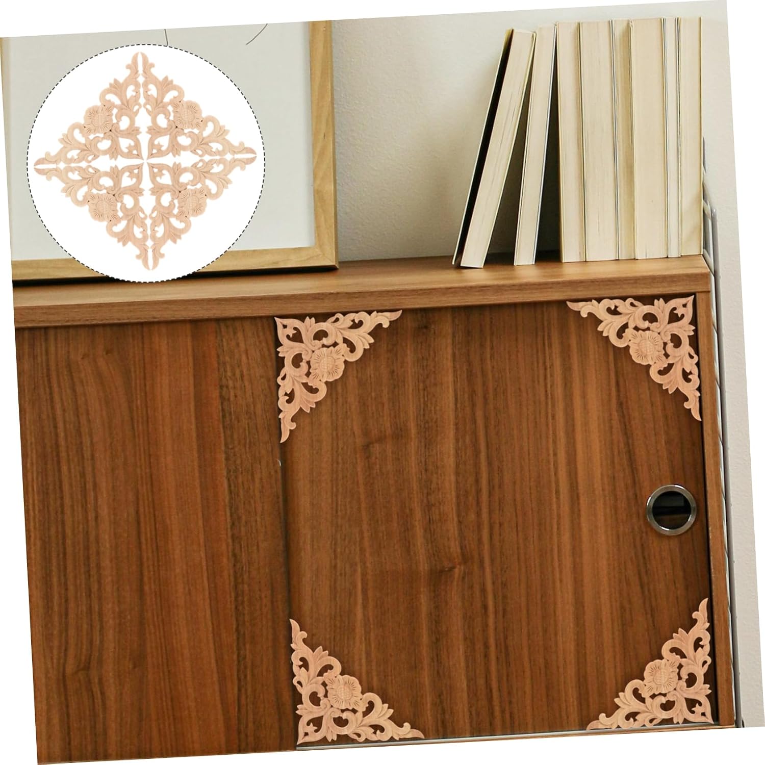 jojofuny 4pcs Baroque Wooden Applique Molding Decorative Floral Carvings for Furniture Apply Onlay Decals Durable Home Decor