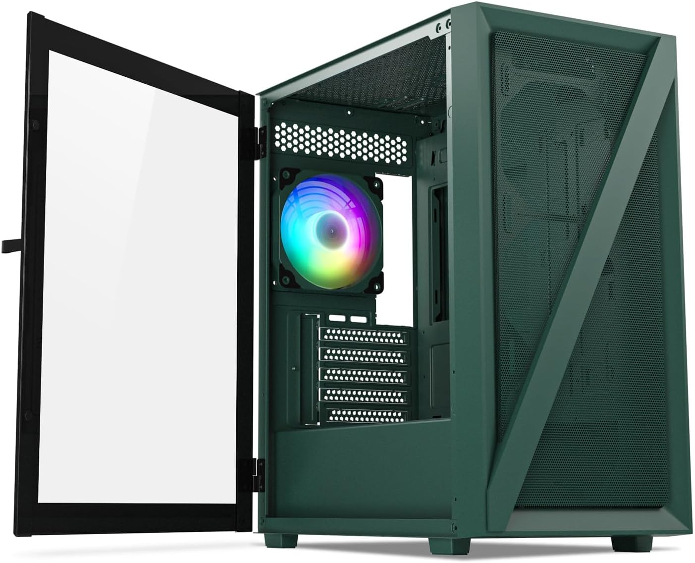 Vetroo M05 Army Green Compact Computer Case Micro ATX Mini ITX Type-C Ready Lucency 4mm Tempered Glass Mesh Panel Pre-Installed Rear 120mm Addressable RGB Fan 240mm Radiator Support