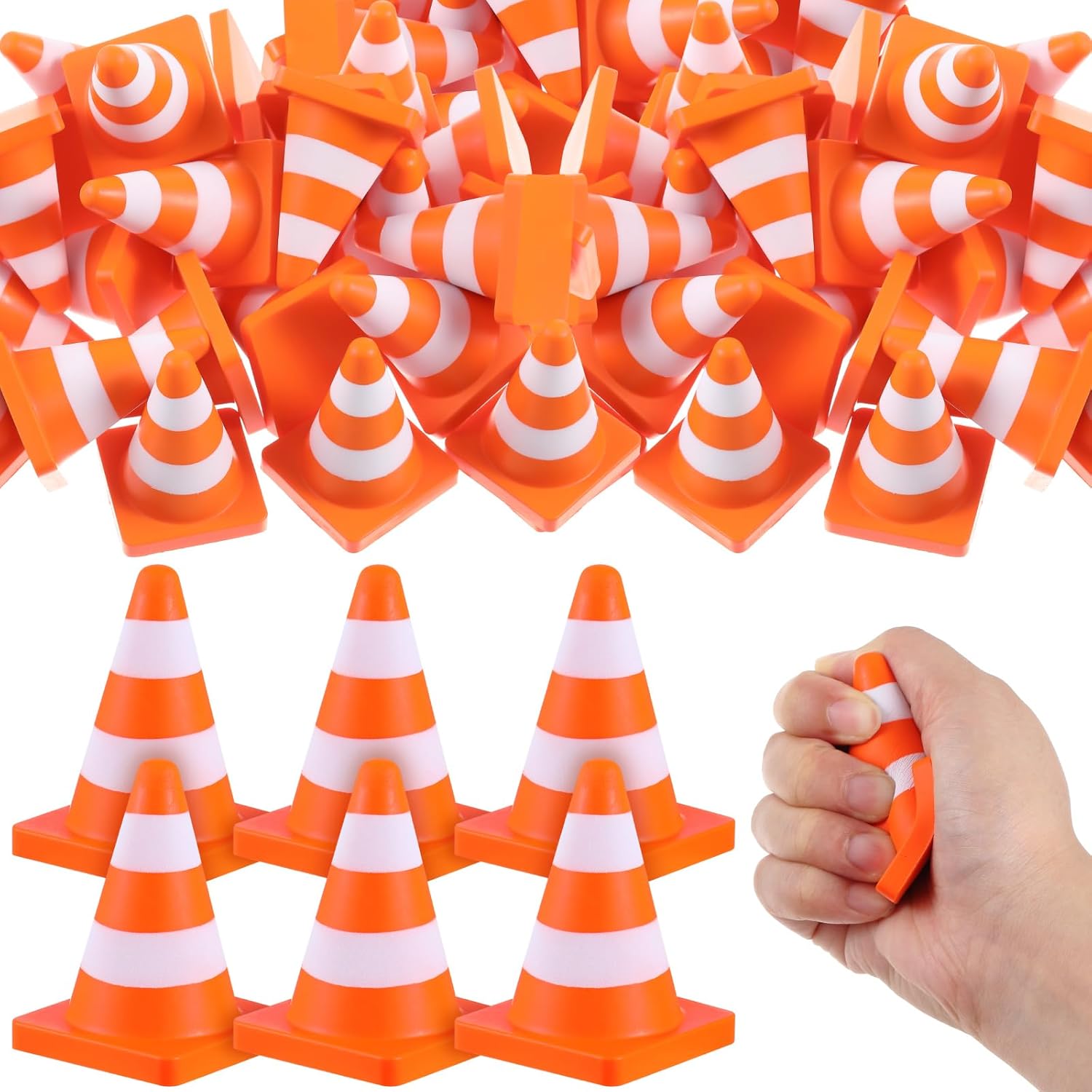 Libima 60 Pcs 2.36'' Traffic Cone Stress Balls Bulk Construction Party Favor Construction Toy Squeeze Cones Funny Stress Relief Toy Gift for Kids Teens Adult Improving Strength Release Pressure