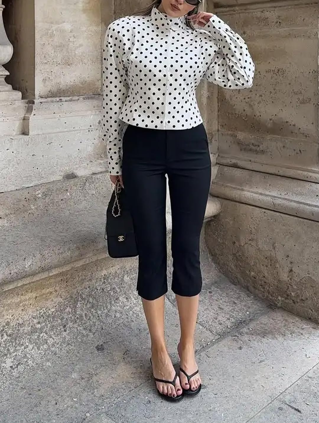 Womens Polka Dot Print Stand Neck Short Jackets Retro Zipper Lantern Sleeve Streetwear Jackets Outerwear