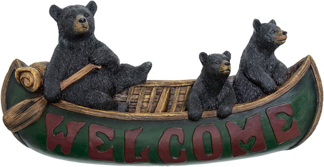 Black Bear Decorations for Home - Welcome Bears in Canoe Wall Plaque Home Decor Bear - Cabin Wall Hanging Welcome Bear Sign Wildlife Decor