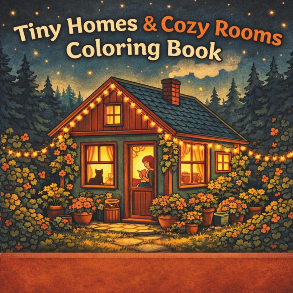 Tiny Homes & Cozy Rooms Coloring Book: 50 Bold & Easy Cozy Spaces to Color. Relaxing Cozy Spaces.