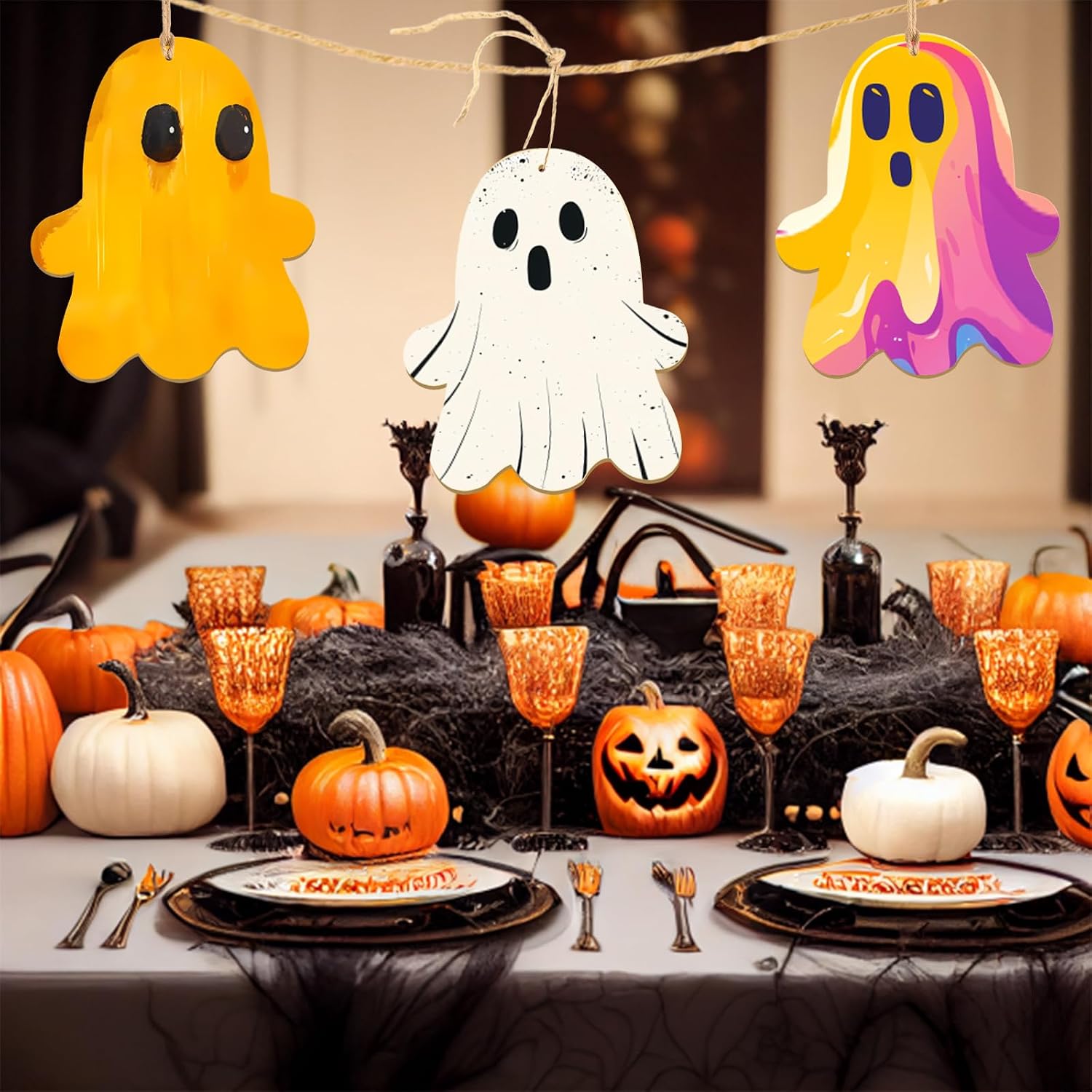 Large Size 7" Halloween Wooden Slices Unfinished Blank Wooden Ornaments DIY Wood Crafts to Paint Hanging Decor for Crafts Thanksgiving Party Fall Party Christmas Hanging Decorations（10pcs）