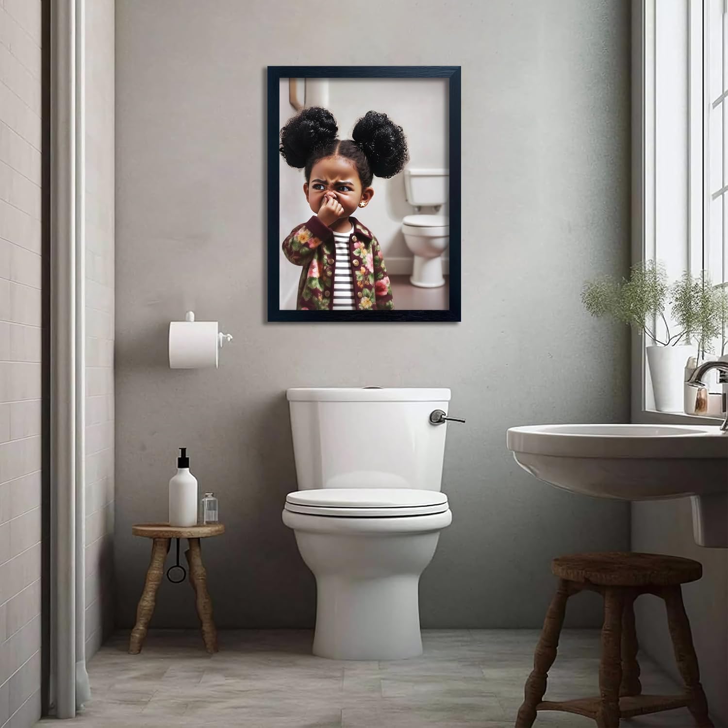 JZMGGQQ Stank Face Bathroom Art Funny Black Girl Wall Decor for Toilet, African American Bathroom Wall Art with Black Wooden Frame 10x8 in - Image 5