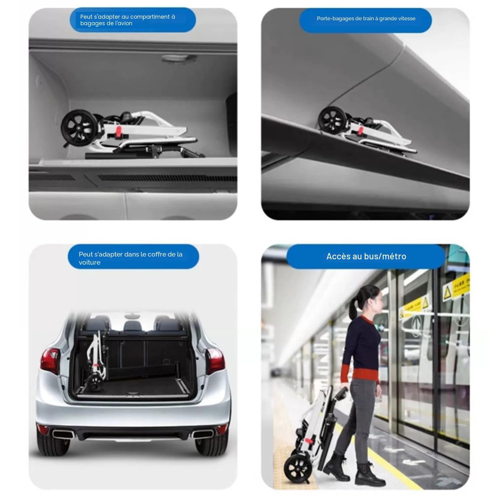 Fauteuil roulant pliant pour adultes, chaise de voyage portable légère avec conception ergonomique, sangle de sécurité réglable, cadre en aluminium et roues en PU pour une conduite en d
