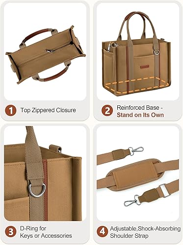 Vista 8 de FIORETTO Bolso de lona para mujer con cremallera, múltiples compartimentos y parte inferior reforzada, ideal para el trabajo, la Biblia, viajes