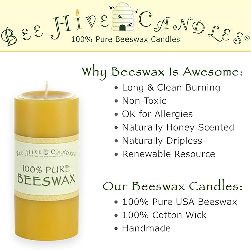 Miniatura 5 de Bee Hive Candles - Vela de pilar de cera de abeja 100% pura (2" x 3" (paquete de 3)) Velas de cera de abeja natural Sin soja, parafina y fragancia