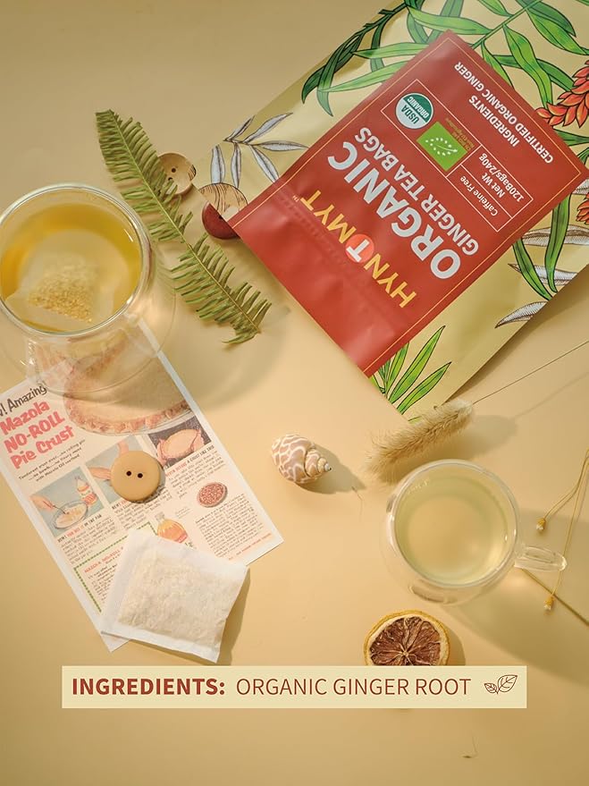 Experience the exquisite taste and aroma of HYNTMYT organic ginger tea, a drink that not only benefits your health but also the environment. With a focus on simplicity and using environmentally friendly packaging materials, every sip of this tea delivers maximum benefits to you. Treat yourself to a cup of this warm and tangy beverage, and enjoy the soothing and spicy taste that will leave you feeling refreshed and invigorated. Description by ChatGPT.