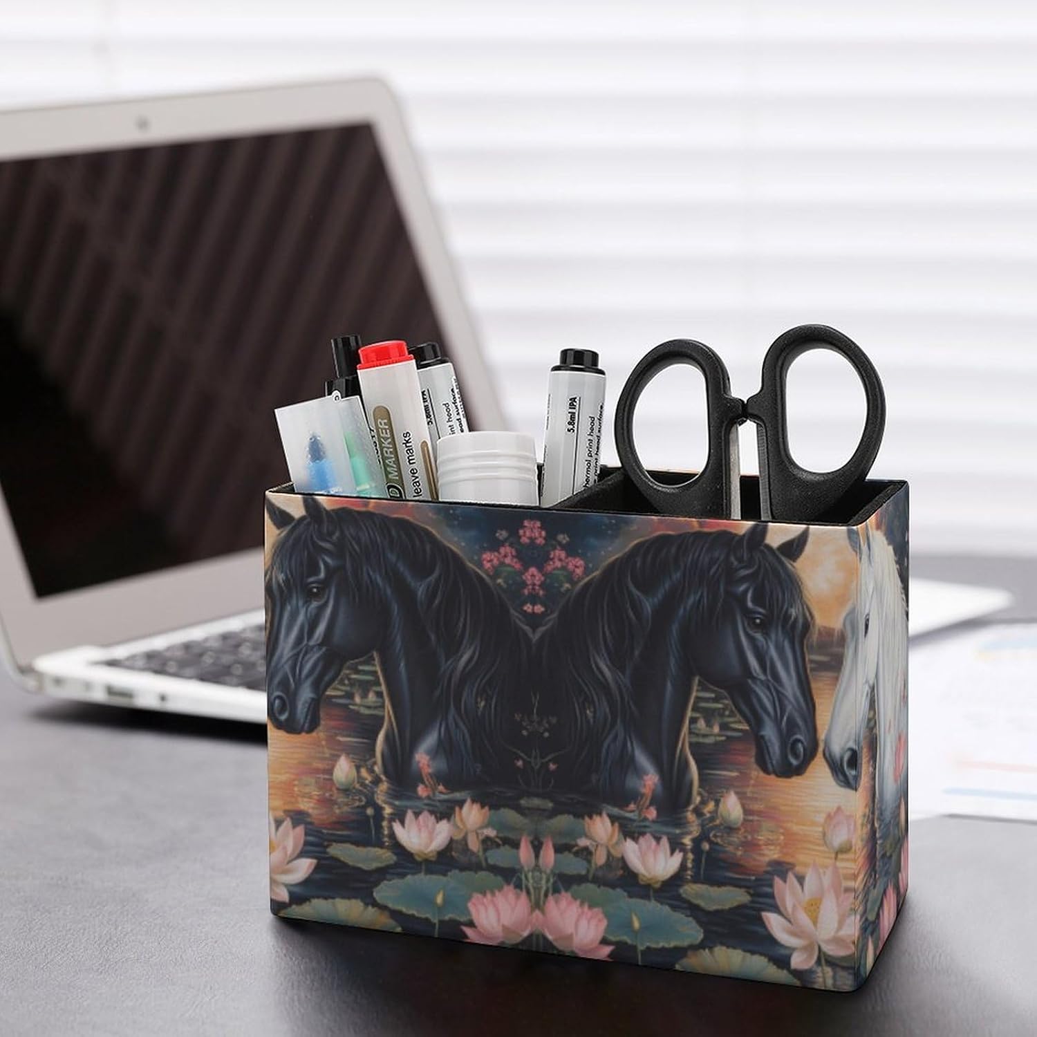 Horse Pencil Pen Holder PU Leather Desk Storage Organizer Makeup Brush Box