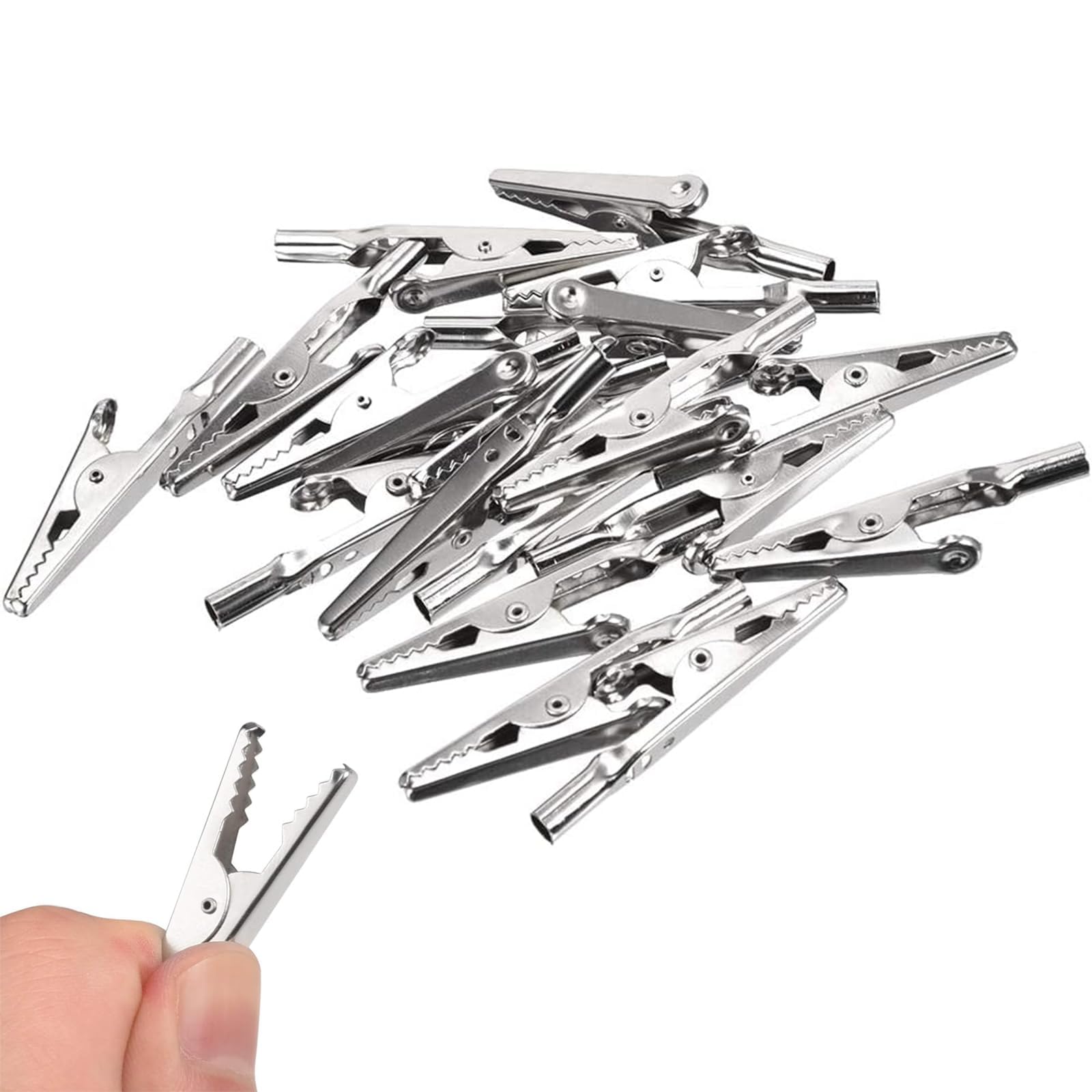 Dolaso 100Pcs Silver Alligator Clips Alligator Clip - 100-Pack Metal Spring Clamps Silver Plated | Multipurpose Steel Alligators Clips | Multipurpose Test Clips For Laboratory & Electrical Work