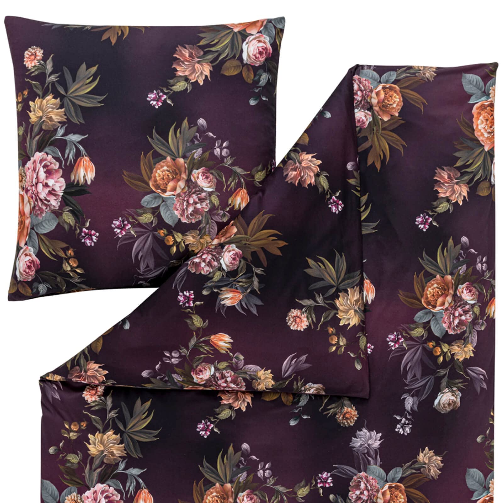 ESTELLA Bettbezug Grazia 6945 675 Pflaume Geblümt Blumen Blüten Pflanzen Romantik Violett Lila Mako Interlock Jersey, Größe:135 cm x 200 cm