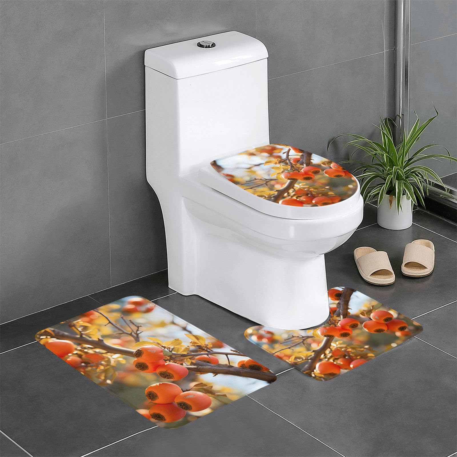 Tapis de salle de bain kaki lot de 3 avec contour et ovale