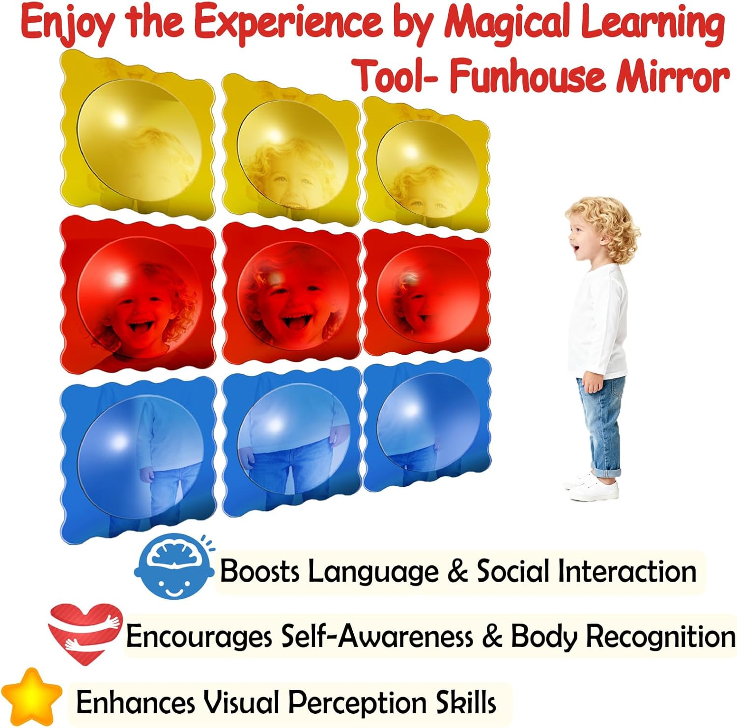 3 PCS Sensory Wall Mirror, 10″ x 10″ Acrylic Bubble Mirror with Adhesive Dots, Visual Tactile Stimulation Item for Play Room, Calming Corner, Sensory & Science Room, Home Decor, Easter, Birthday Gift