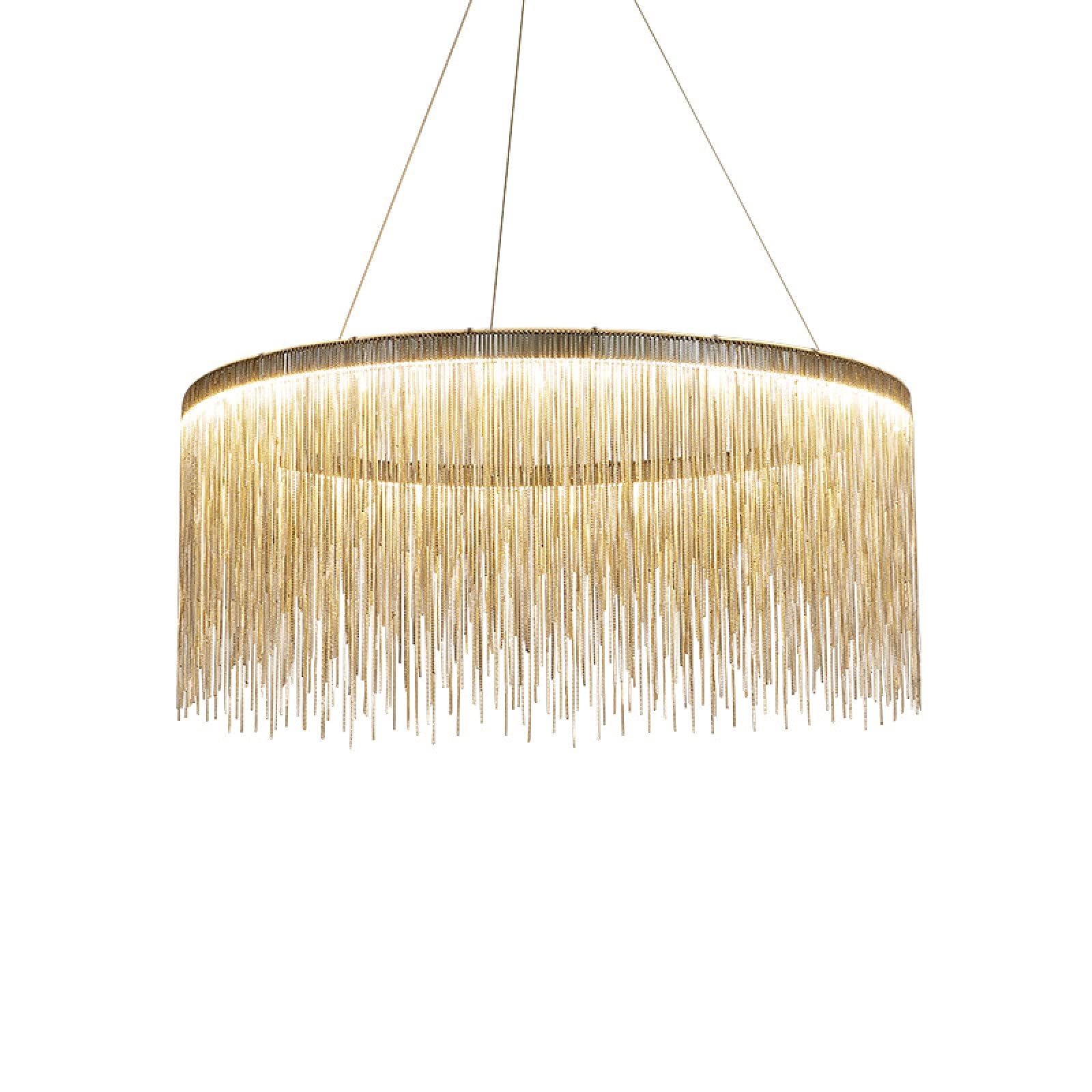 LOVTAL Tassel Round LED Pendant Light, Modern Chain Drum Chandelier Luxury Decorative Ceiling Lamp For Living Room, Hotel, Bedroom, Dining Room,Silver+Neutral Light-50cm 35W