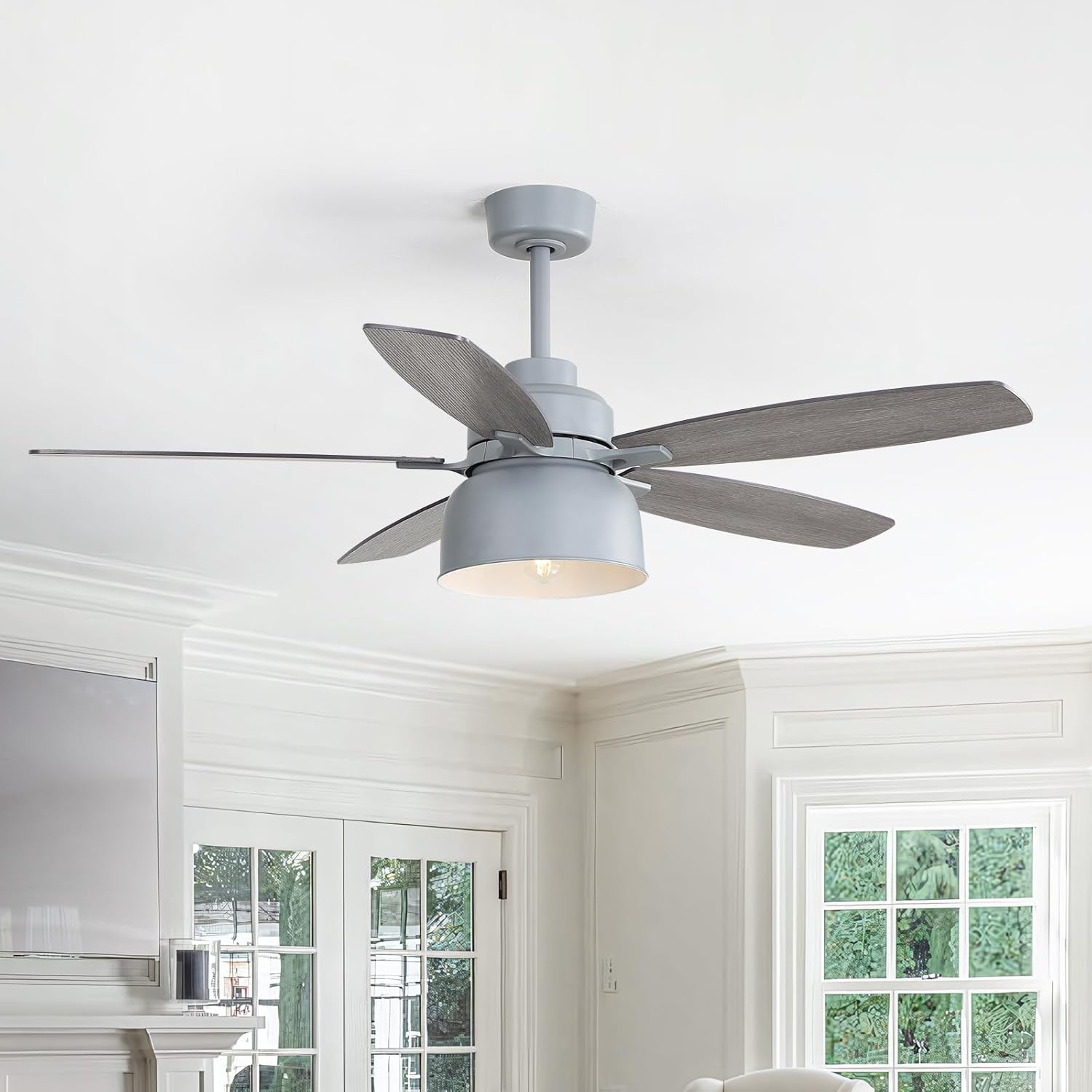 52-Inch Premium Cement Gray Ceiling Fan with Light,E26 Bulb Included,Remote Control,DC Motor,5 Plywood Blades