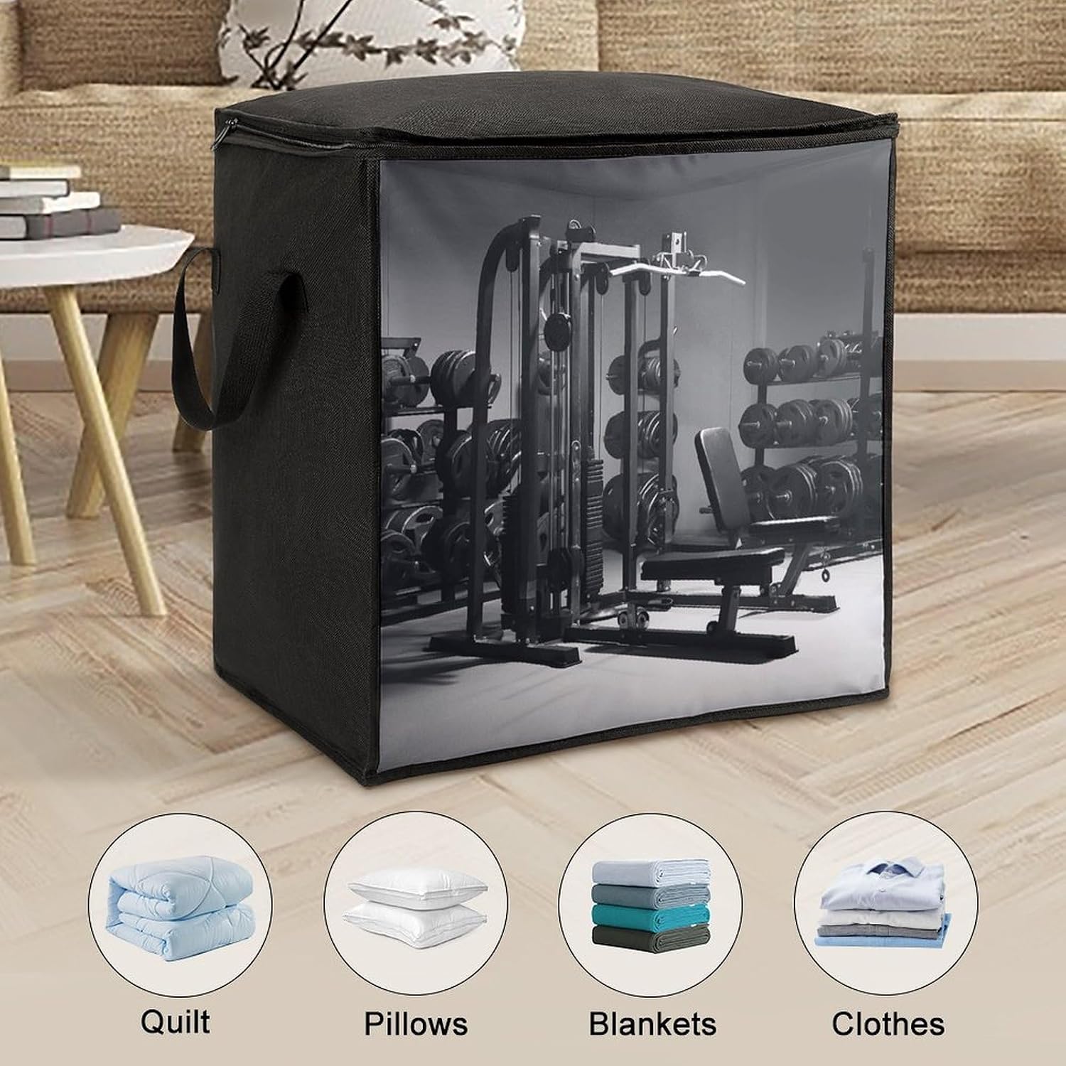 Gym Equipment Storage Bag with Zippers And Handle Extra Large Bedding Comforter Storage Bag Foldable Blanket Storage Bags Fabric Moving Bags for Closet Organizer (70L)
