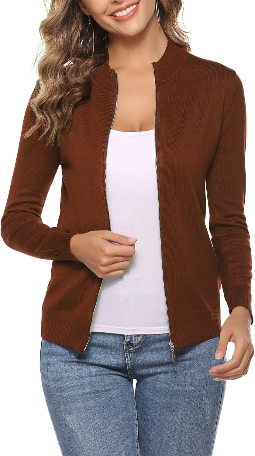 Youngull Zip Front Jacket for Women Casual Lightweight Cardigan Zip Up Sweater Tops Long Sleeve Knitted Sweatshirts - Image 2