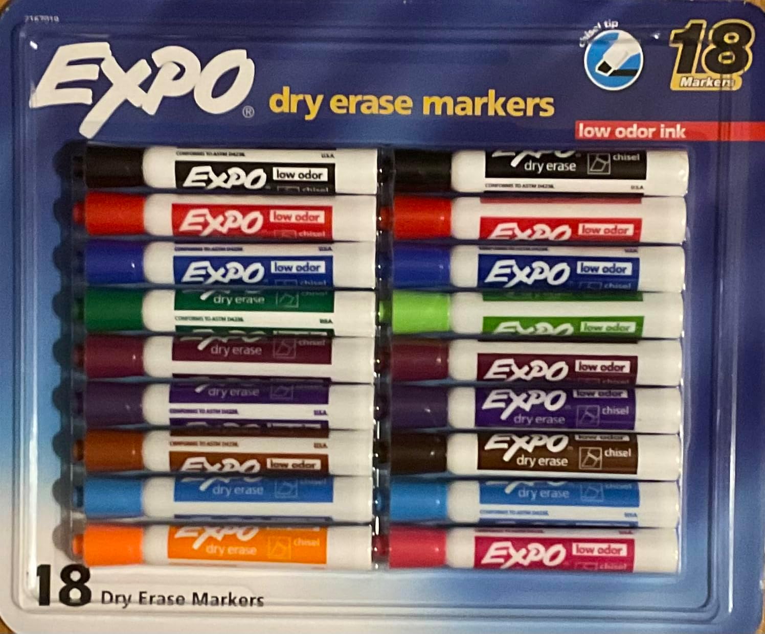 EXPO Dry Erase Markers Low Odor Ink 18 Markers, Chisel Tip, Varied Line Widths