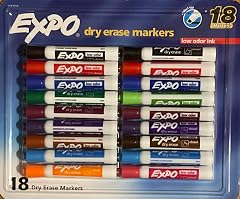 EXPO Dry Erase Markers Low Odor Ink 18 Markers Chisel Tip Varied Line Widths