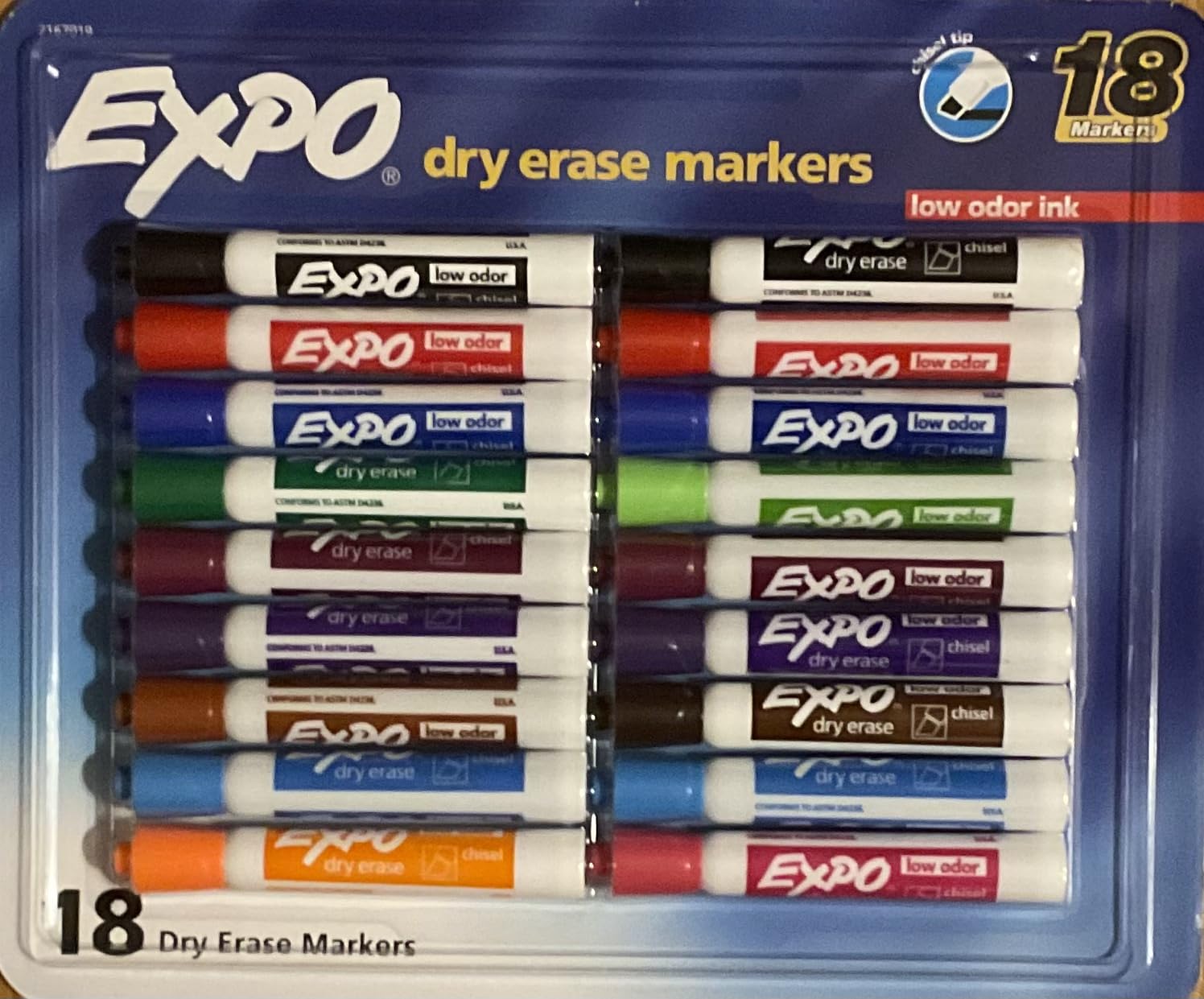 EXPO Dry Erase Markers Low Odor Ink 18 Markers Chisel Tip Varied Line Widths