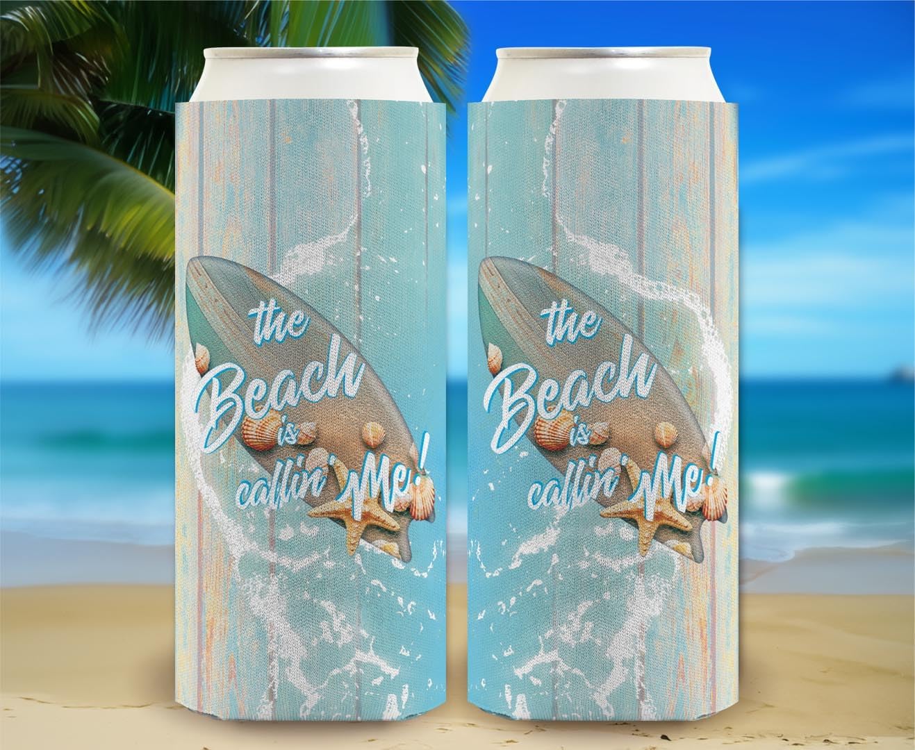 Beach Theme Party Decorations The Beach Is Callin' Me 12-Pack Ultra Slim Can Thermocoolers