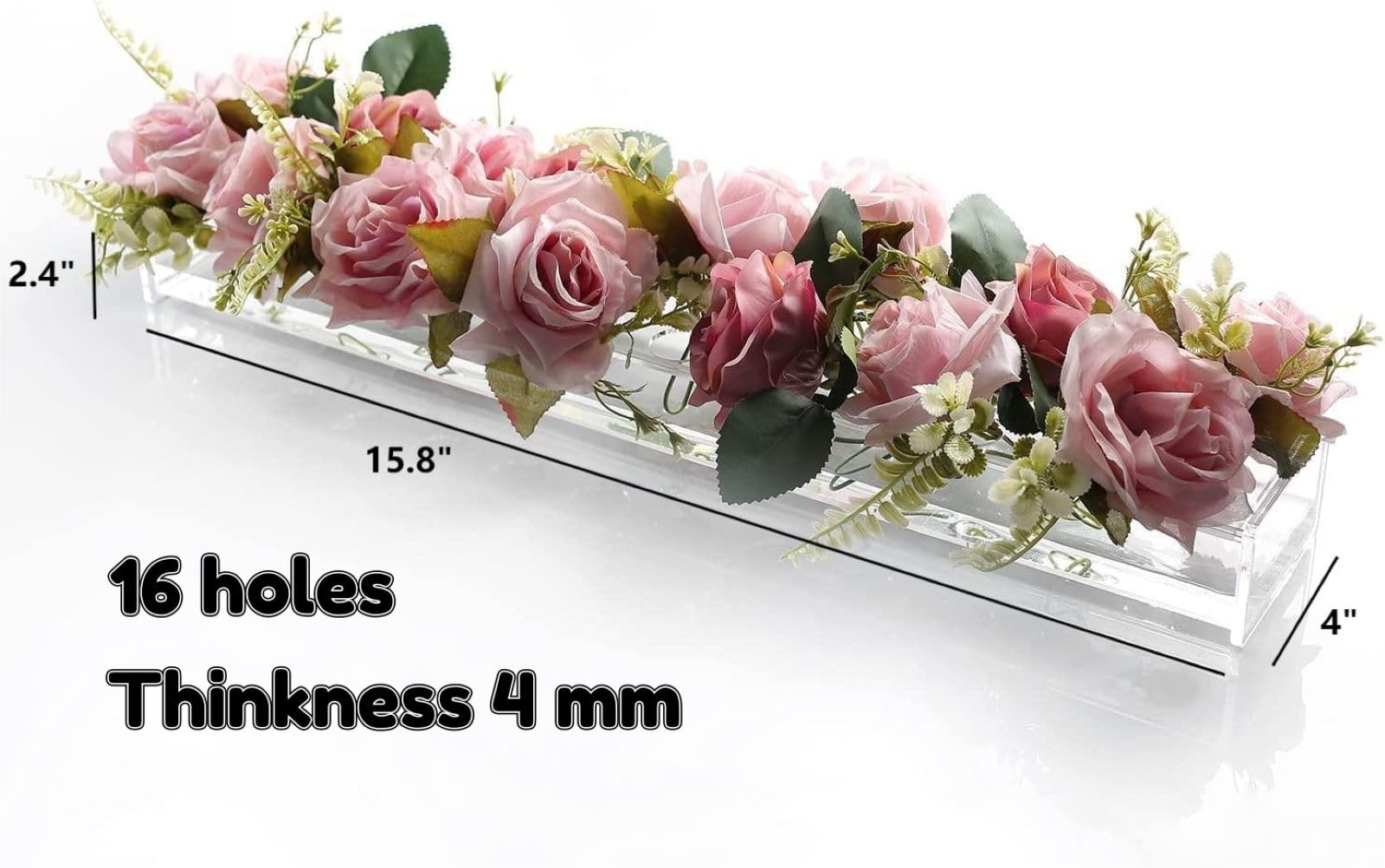 Clear Acrylic Flower Vase Rectangular Floral Centerpiece for Dining Tableï¼Œ15.8 inch Long Acrylic Vase with 16 Holes for Flowersï¼ŒAcrylic Flower Vase for Centerpiecesï¼ŒTableï¼ŒWedding or Home Decor.