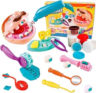 لعبة طبيب الأسنان، صلصال لعب دور طبيب الأسنان لعمر 3 سنوات، لعبة صلصال تشكيل للأطفال الأولاد والبنات من فباكالا