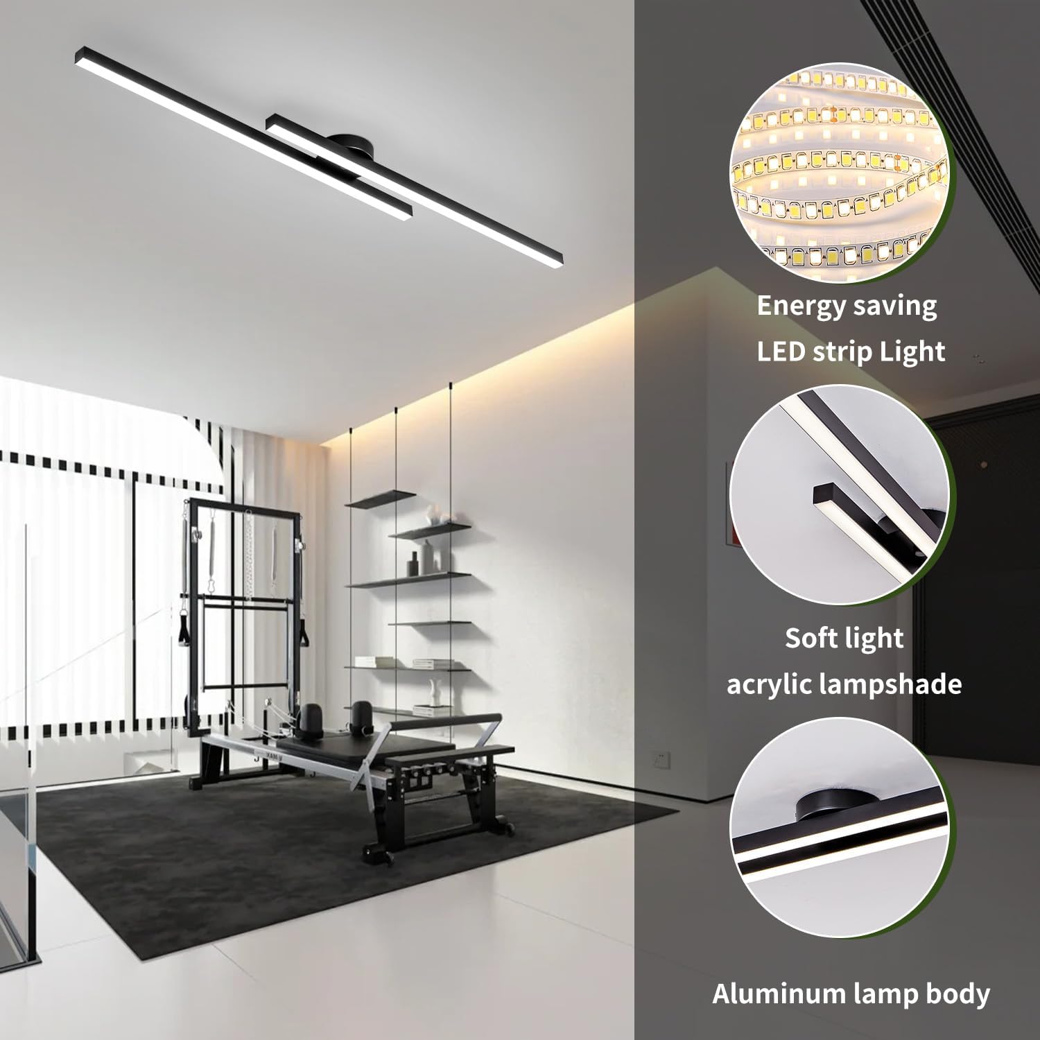 Flush Mount Ceiling Light Fixture 43.3" Modern Black Sputnik Dimmable LED Lamp with Remote Control Ideal for Bedroom Living Room Kitchen Room(2 Lights)