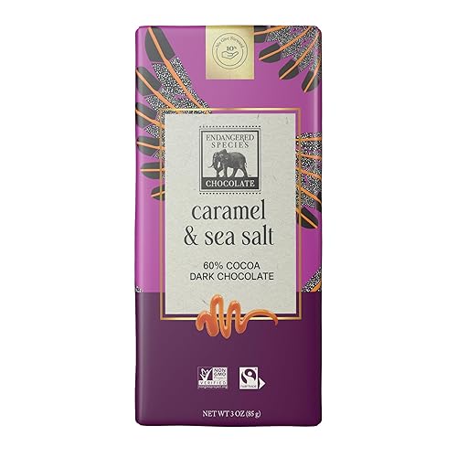 Endangered Species, Dark Chocolate Sea Salt Caramel Bar, 3 oz