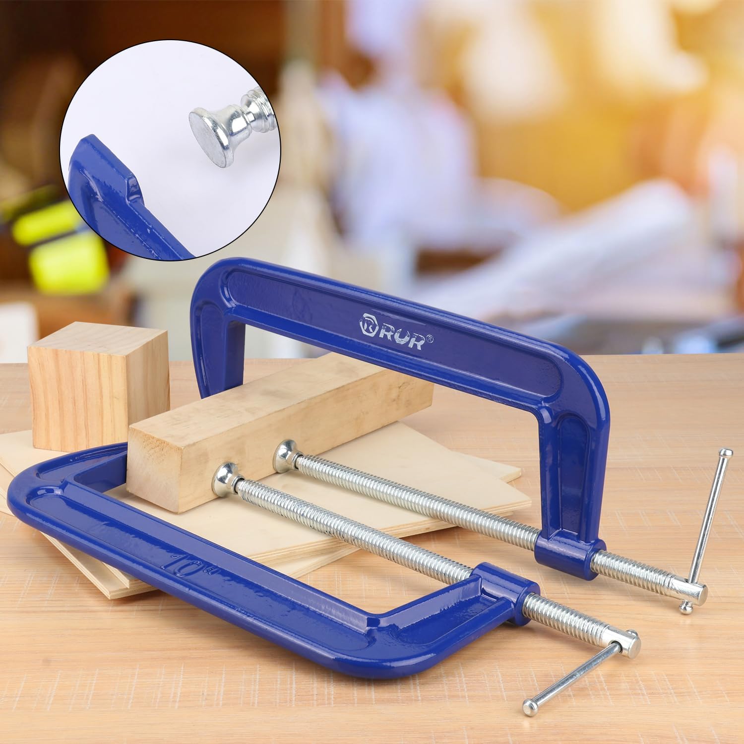 2 Pack 10 Inch Blue C-Clamp - Heavy Duty Iron C Clamps, C-Clamp for Woodworking, Brake Calipers, Maintain, Building, DIY Project
