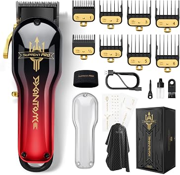 SUPRENT PRO Professional Hair Clippers for Men- Premium Barber Clippers DLC-Coated Blade & Brushless Motor- Rechargeable Haircutting Kit with DIY Customizable Casing- Gift for MenRed
