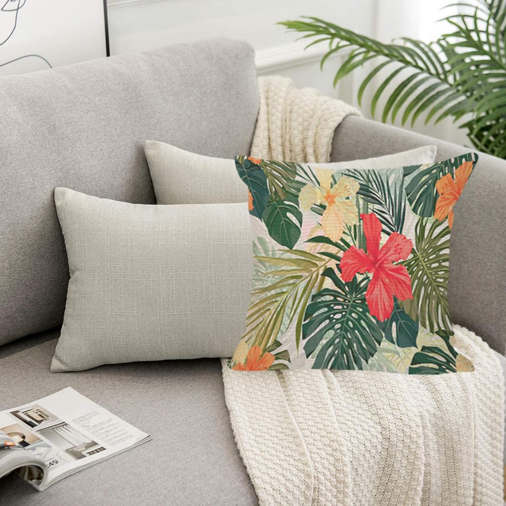 Orythyra Throw Pillow Case Cushion Cover Hibiscus Flowers Linen Pillowcases Pillow Cover Living Room Couch Bed Sofa Car Waist Cushion Cover Farmhouse 45X45 CM - Image 4