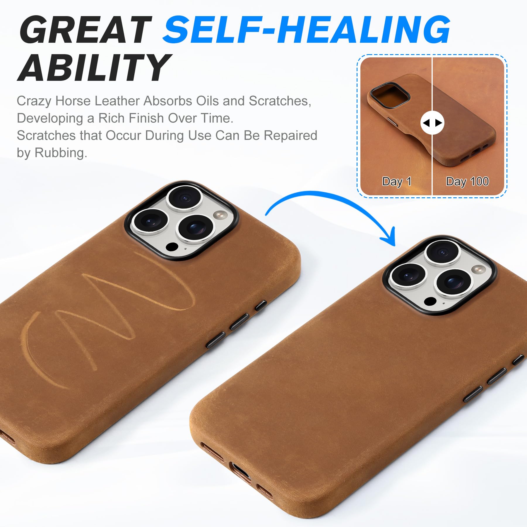 SHIELDON Leather Case for iPhone 16 Pro, Crazy Horse Leather, Magnetic Wireless Charging - Image 4