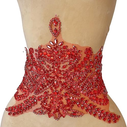 Miniatura 12 de Parches de costura de encaje con cuentas con piedras y cristales de diamantes de imitación cosidos, manualidades para disfraces de boda, decoración