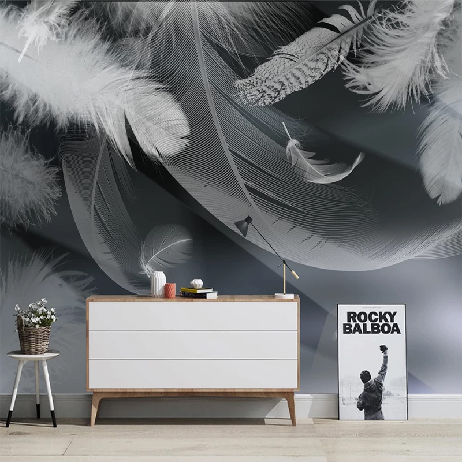 Peinture murale plumes 3D luxe blanc papier peint salon 250cm