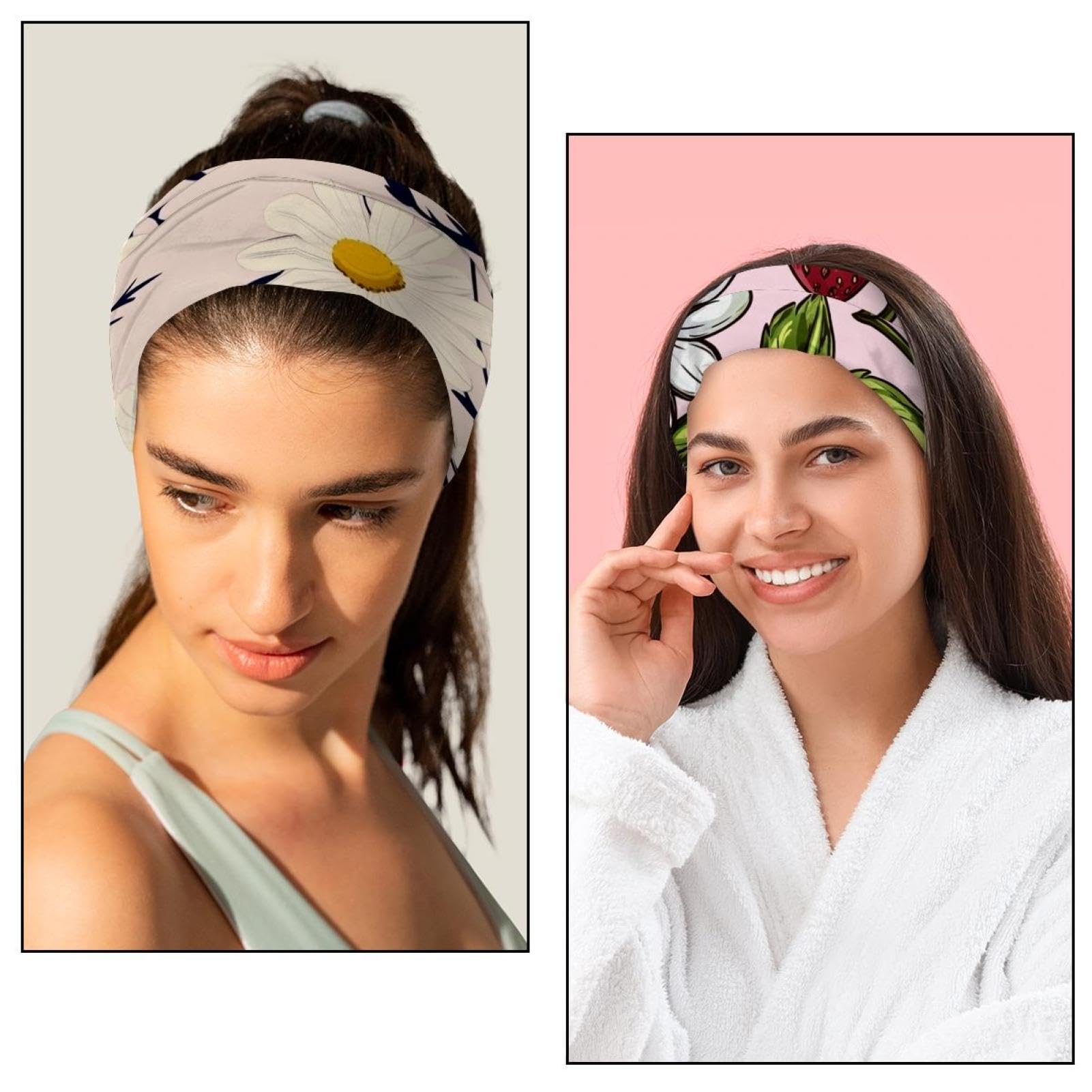 Lot de 6 bandeaux élastiques pour femme - Pour yoga, entraînement, exercice - Feuilles (3)
